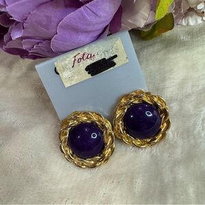 NWT Vintage Purple and Gold Clip On Earrings